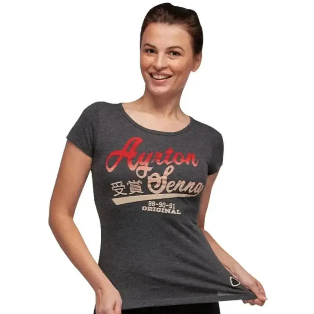 Ayrton Senna Ladies T-Shirt Vintage Grey DASH RACEGEAR