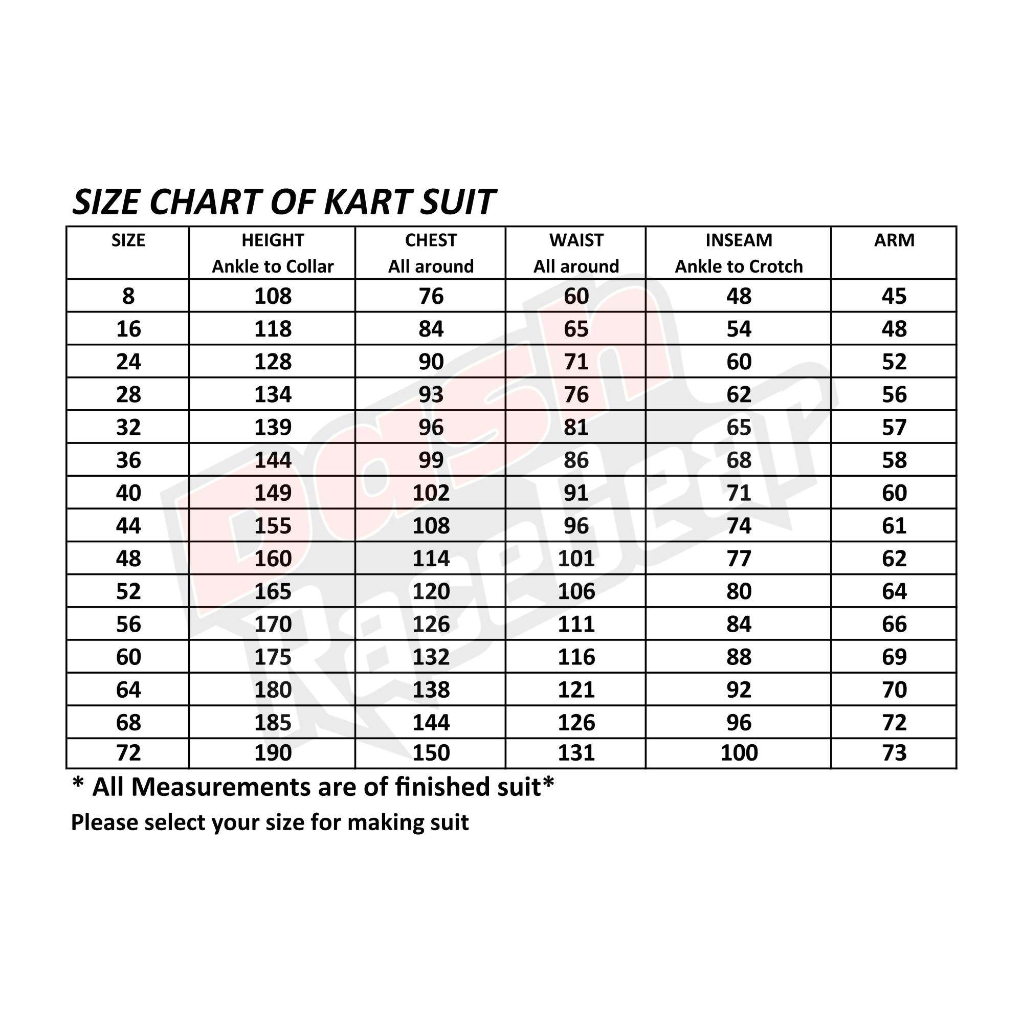 Laisure Rental Go kart Race Suit
